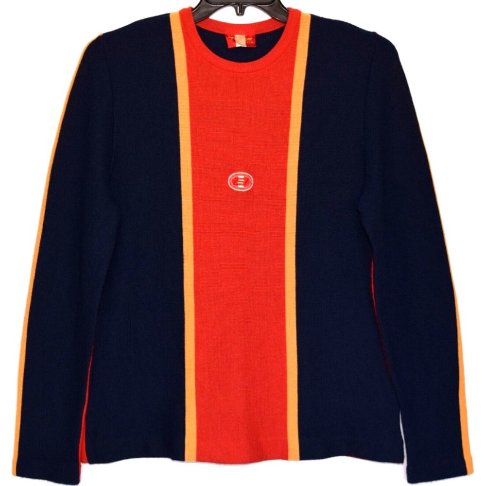 Vintage Anba Of Austria Men's Blue Orange Wool Blend Striped Ski Sweater Size L